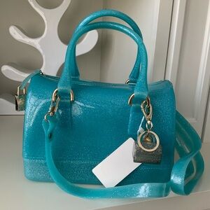 Jelly Rubber Vinyl Candy Sparkly Aqua Blue Boston Bag Purse Satchel BRAND NEW